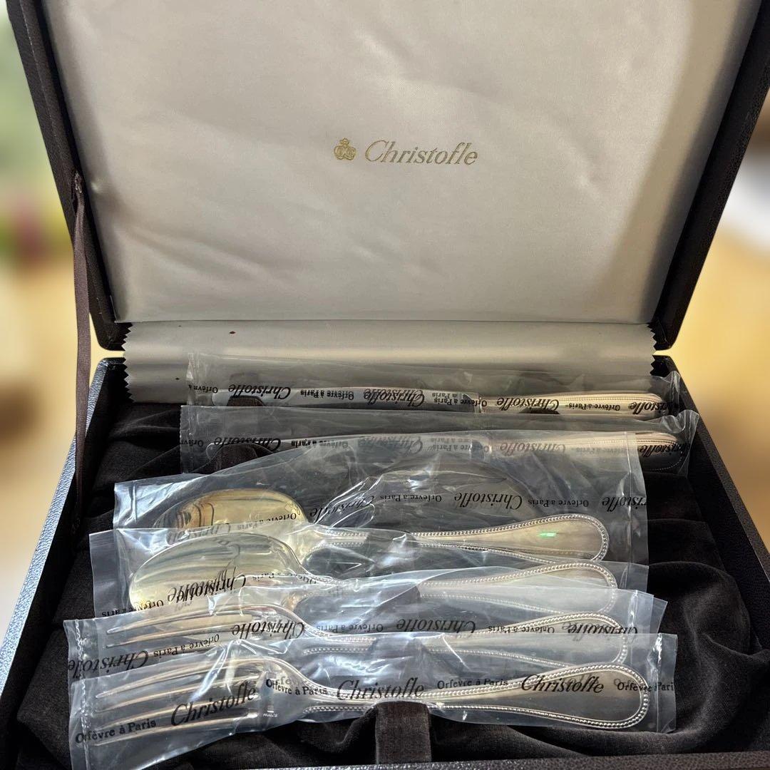 【売り切り価格】Christofle カトラリーセット6点　パール　ケース入り 売り切り価格】Christofle カトラリーセット6点 パール ケース入り