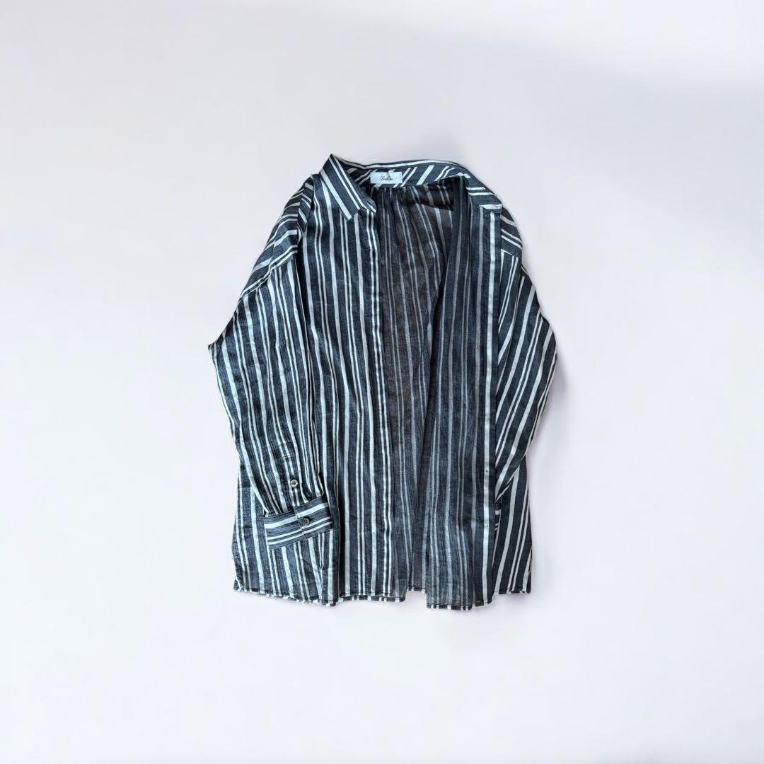 22年SS】レリアン 大きいサイズ13+ ストライプブラウス 定価60500円