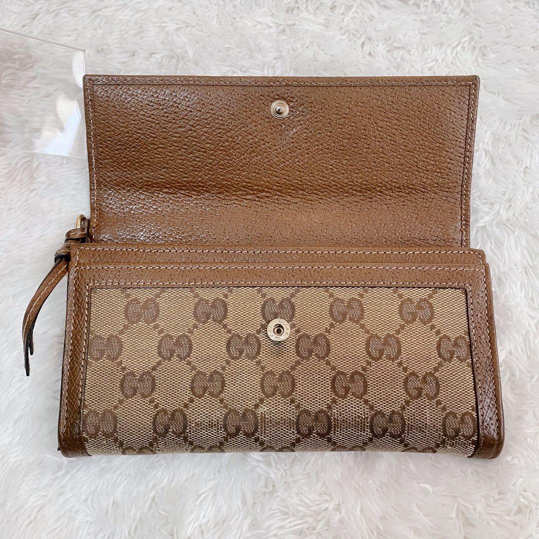 GUCCI グッチ GGキャンバス 二つ折り長財布 ブラウン 茶 レザー - メルカリ