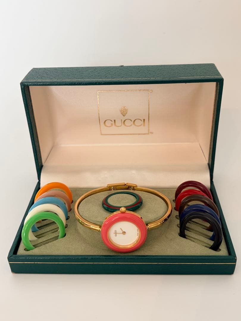 GUCCI チェンジベゼル腕時計 交換用ベゼル付き【動作確認済み】 GUCCI（グッチ） チェンジベゼル 腕時計 着せ替え カラフル マルチ