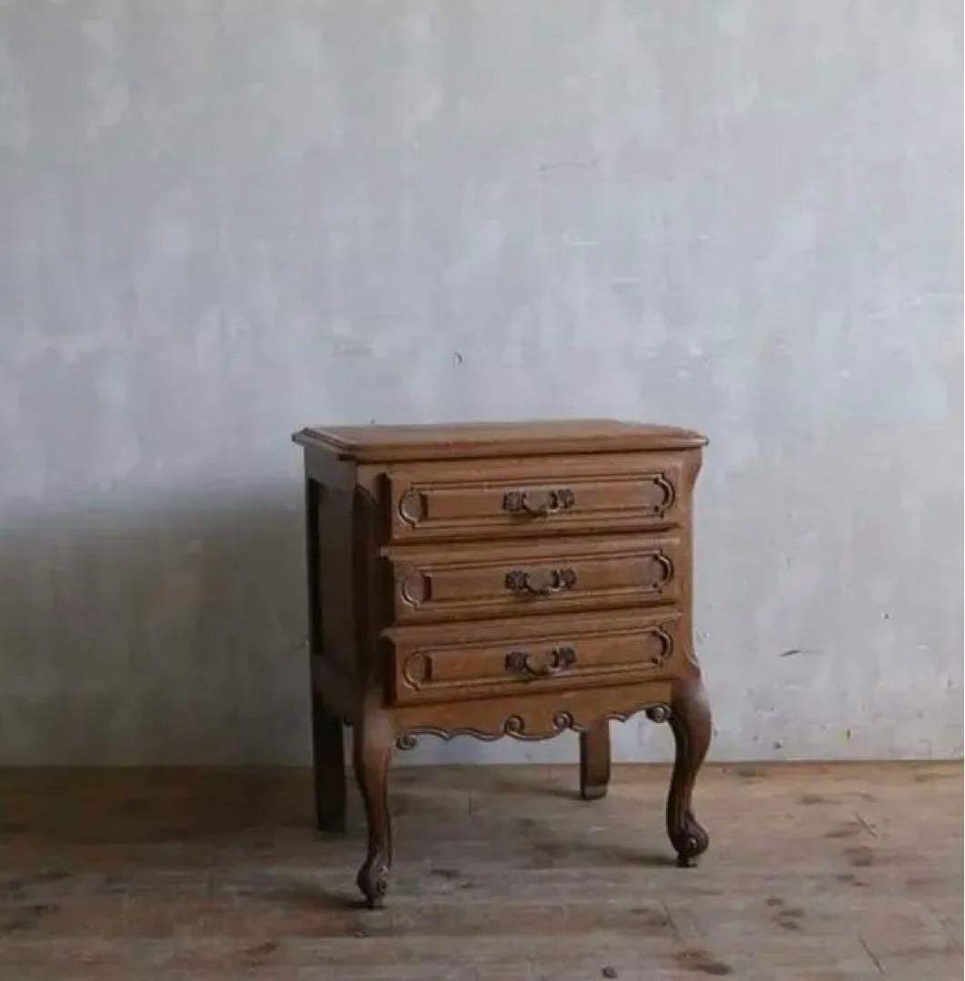 フランスアンティーク猫脚3杯ドロワー/木製チェスト/タンス飾り棚