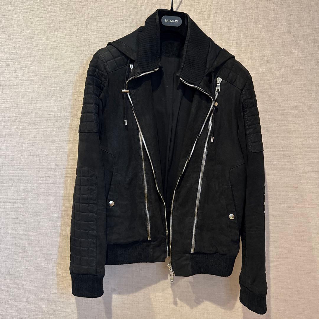 BALMAIN HOMME ブラックスエードフード付きジャケット BALMAIN（バルマン） メンズ ブルゾン ジャケット ブラック 黒