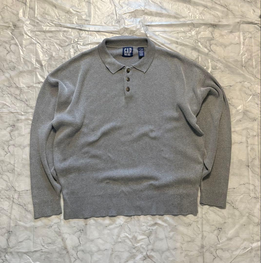 90s GAP ニットポロ コットン100% 英国製 グレー L - メルカリ