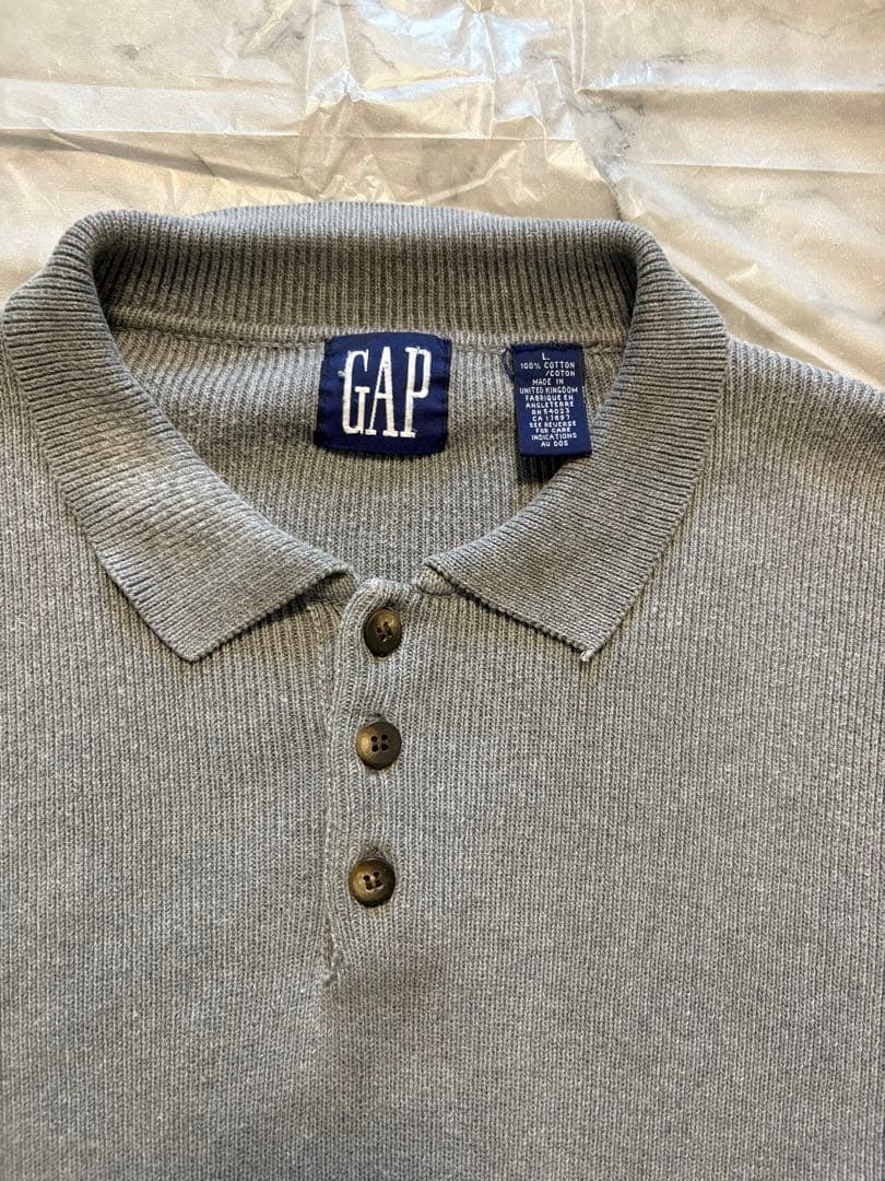 90s GAP ニットポロ コットン100% 英国製 グレー L - メルカリ