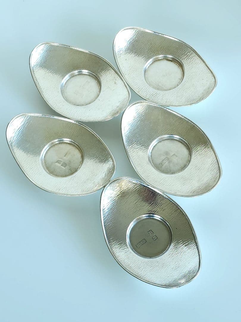 アンティーク 三越呉服店 高原製 純銀 小判型 茶托 5客 396.38g