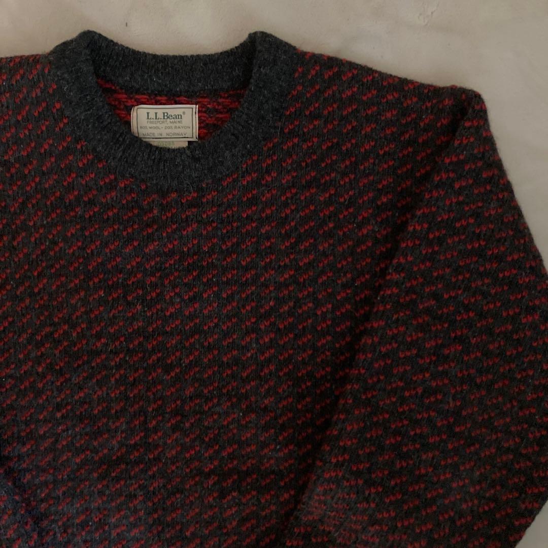 【ノルウェー製 80s】エルエルビーン　バーズアイニット サイズL 希少カラー 80s エルエルビーン バーズアイ柄セーター ニット ノルウェー製 グレー