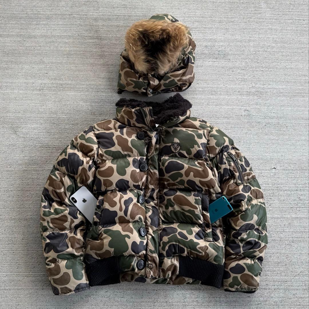 y2k 短丈　2way ファーダウン ジャケット　カモフラ　ギャル　stussy カモフラージュファージャケット（ダウンジャケット/コート）｜KsG