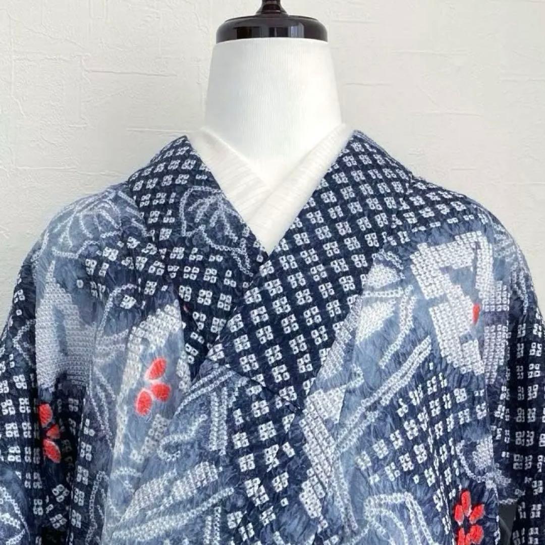 有松鳴海絞り　絞り浴衣　グレー　暈し　手縫い身丈162cm No.1-100