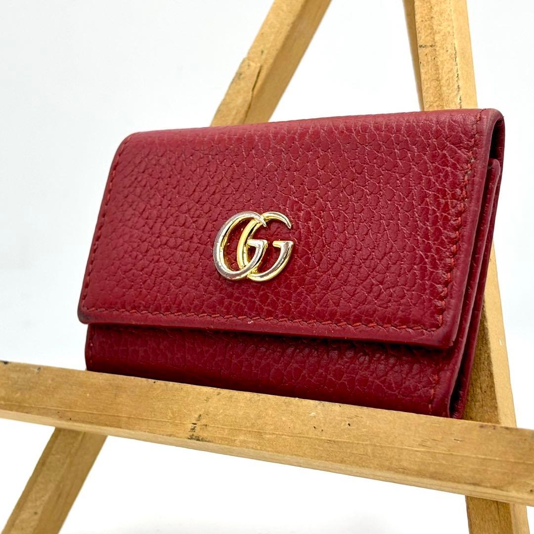 GUCCI グッチ GGマーモント レザー 6連キーケース ハイビスカスレッド