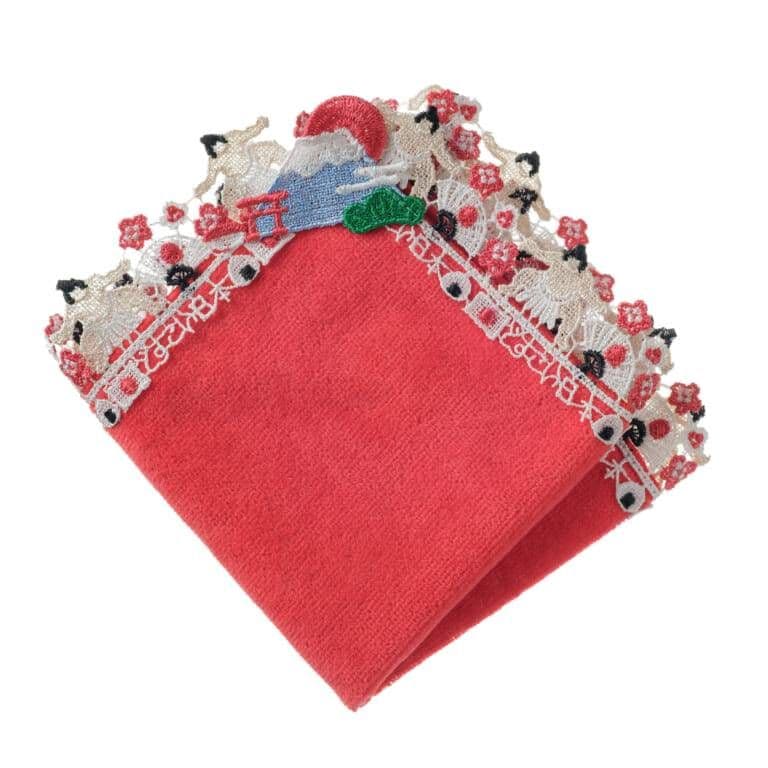 新品未開封品」近沢レース タオルハンカチ どすこい日本 レッド 完売