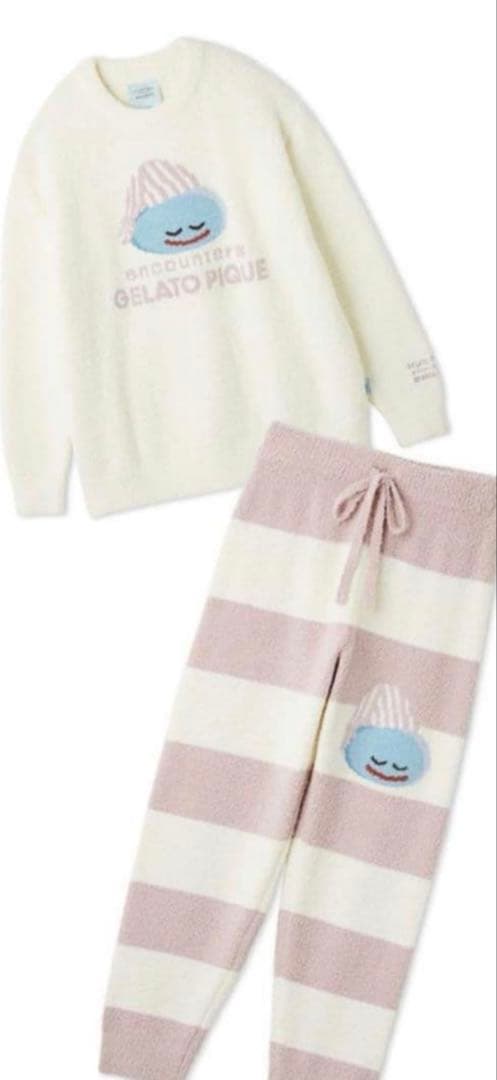 ジェラピケ✖️ドラゴンクエスト ベビモコプルオーバー&ボーダーロングパンツセット ドラゴンクエスト】【メンズ】ベビモコプルオーバー&ボーダーロング