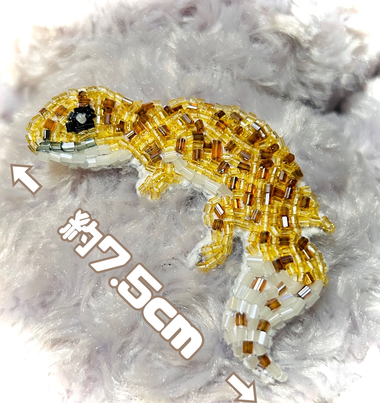 キラキラレオパのビーズブローチ レオパードゲッコー ヒョウモン