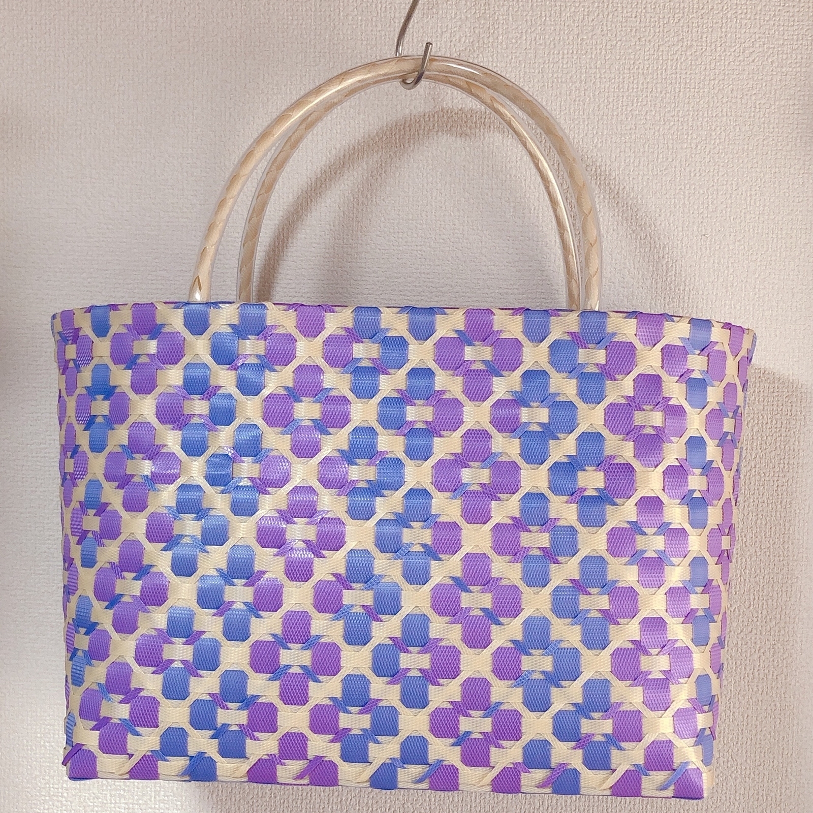 008］【受注製作】ppバンド 手提げタイプのプラかごバッグ Lサイズ