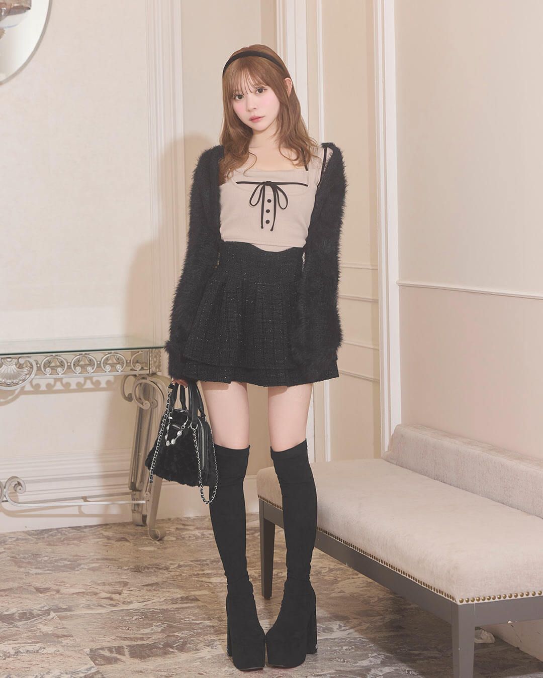 ファンシーツイード美脚スカート ブラック | ファッション通販