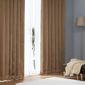 サンドベージュ]ドレープカーテン＆レースセット 1級遮光 洗濯可