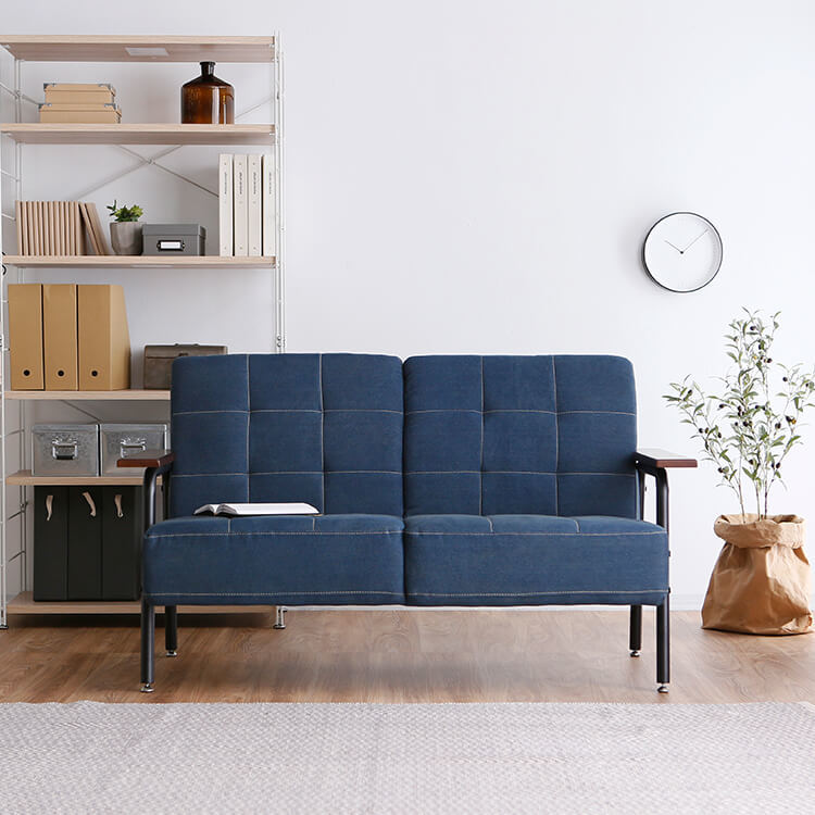 うなぎいちご」シンプル 2人掛けソファ ネイビーカラー うなぎいちご
