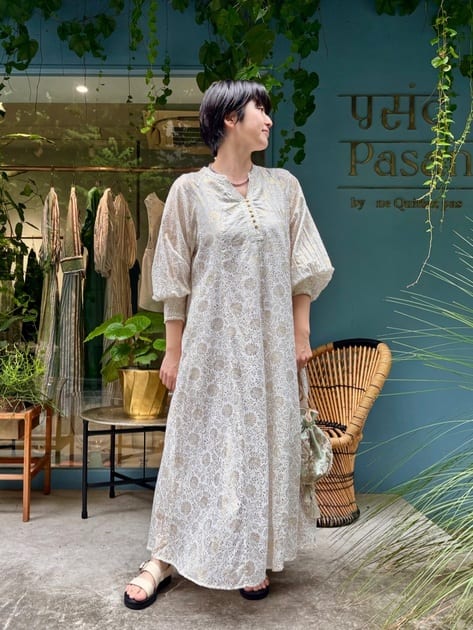 Cotton Voile Foil Flower Print Panel Dress | Pasand by ne Quittez