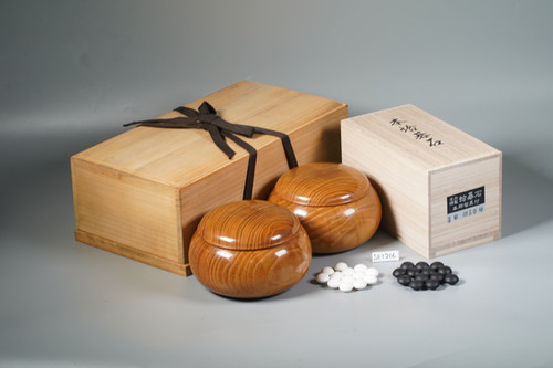 SET216】特製蛤碁石 生貝華印50号・本桑超々々特大・碁笥箱セット