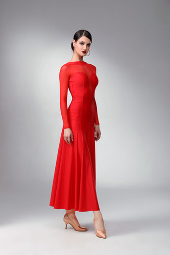 TID M348D】ボールルームワンピース(赤) | adsjapan-danceshoes