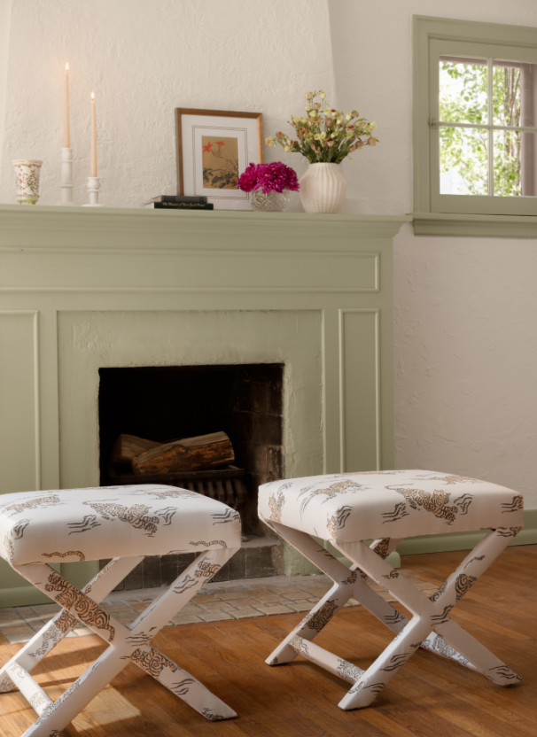 Emerald Zebra Upholstered Custom X Bench | The Inside Furniture