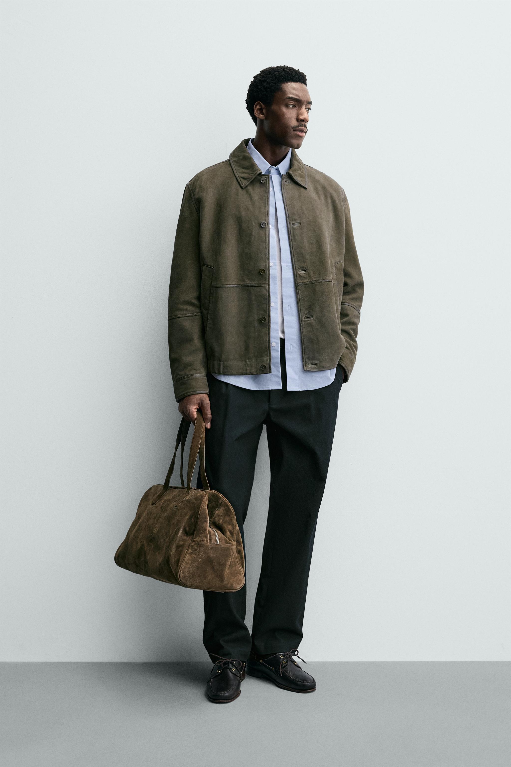 リラックスフィット スエードレザー ジャケット - グリーン | ZARA