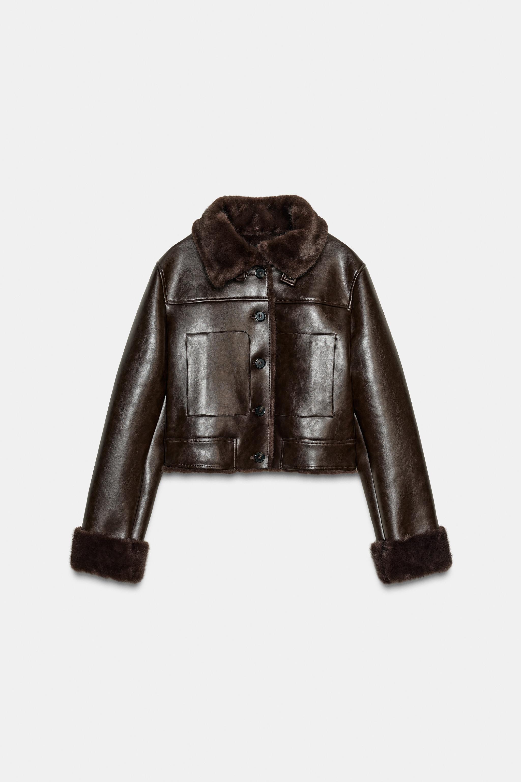 ダブルフェイス フェイクファージャケット - ブラウン | ZARA Japan / 日本