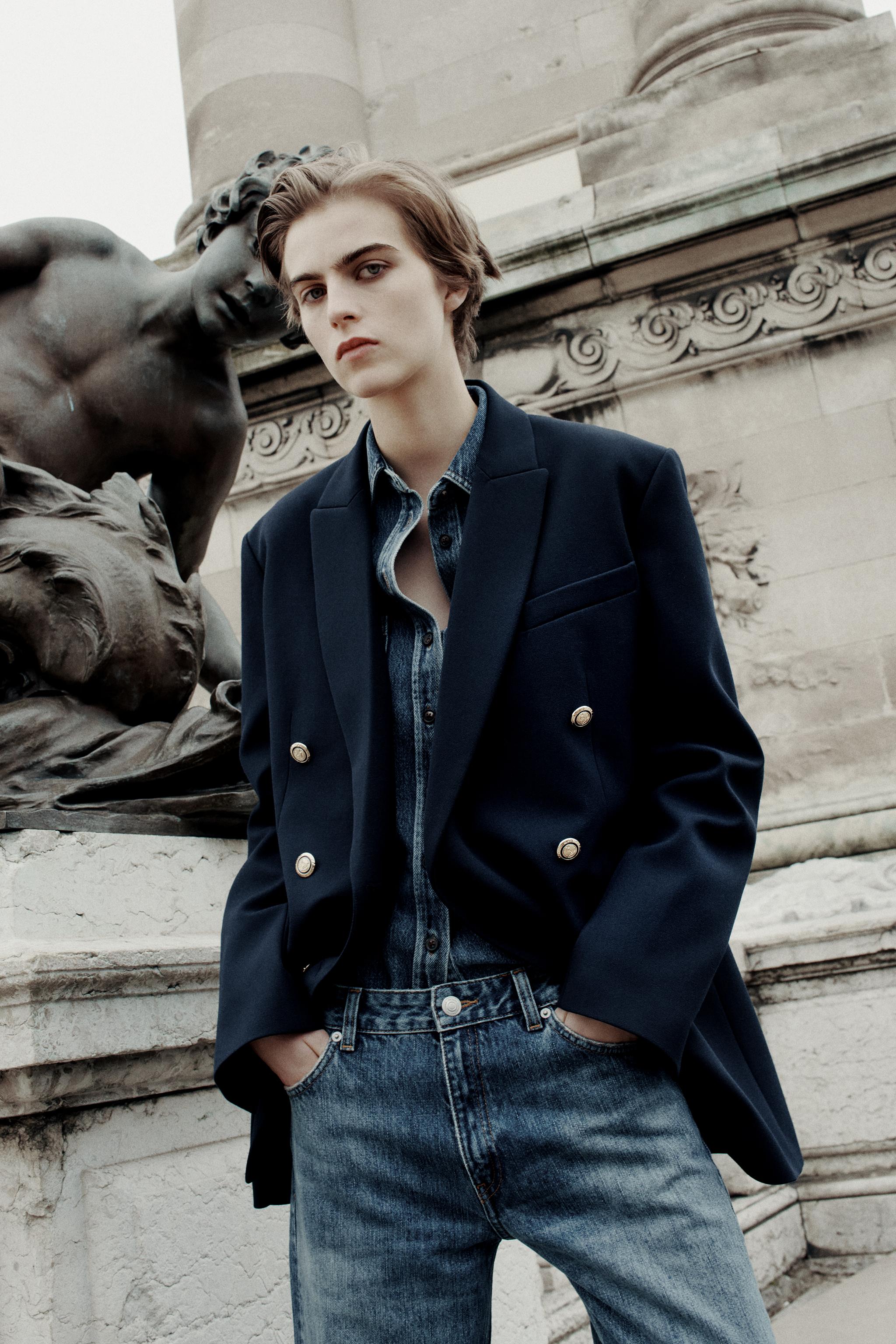 ZARA オーバーサイズ ウールブレンドコート ネイビー XS-Sサイズ ZARA