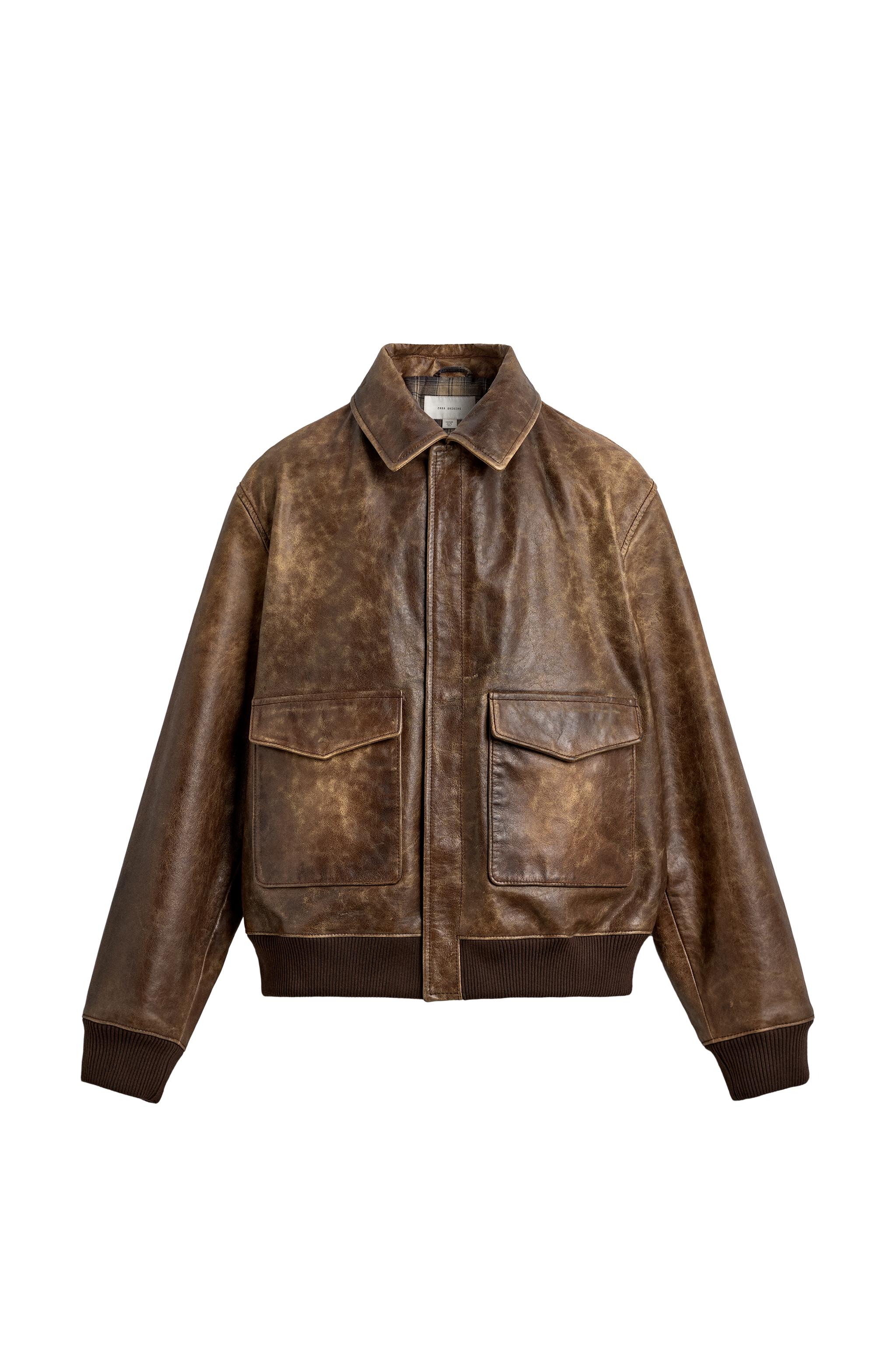 VINTAGE-EFFECT LEATHER JACKET - Tobacco | ZARA Turkey