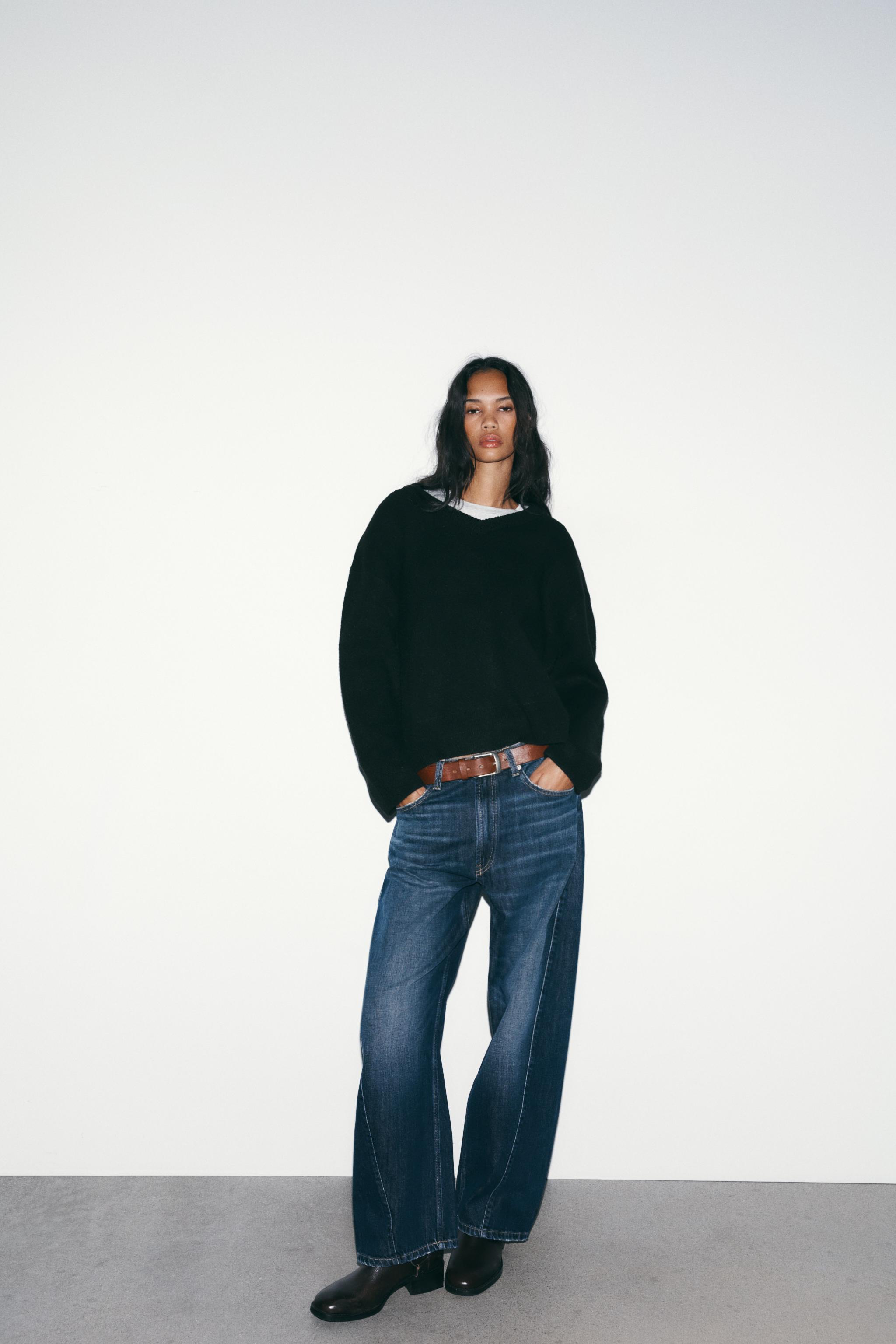 Vネックプレーンニットセーター - ブラック | ZARA Japan / 日本