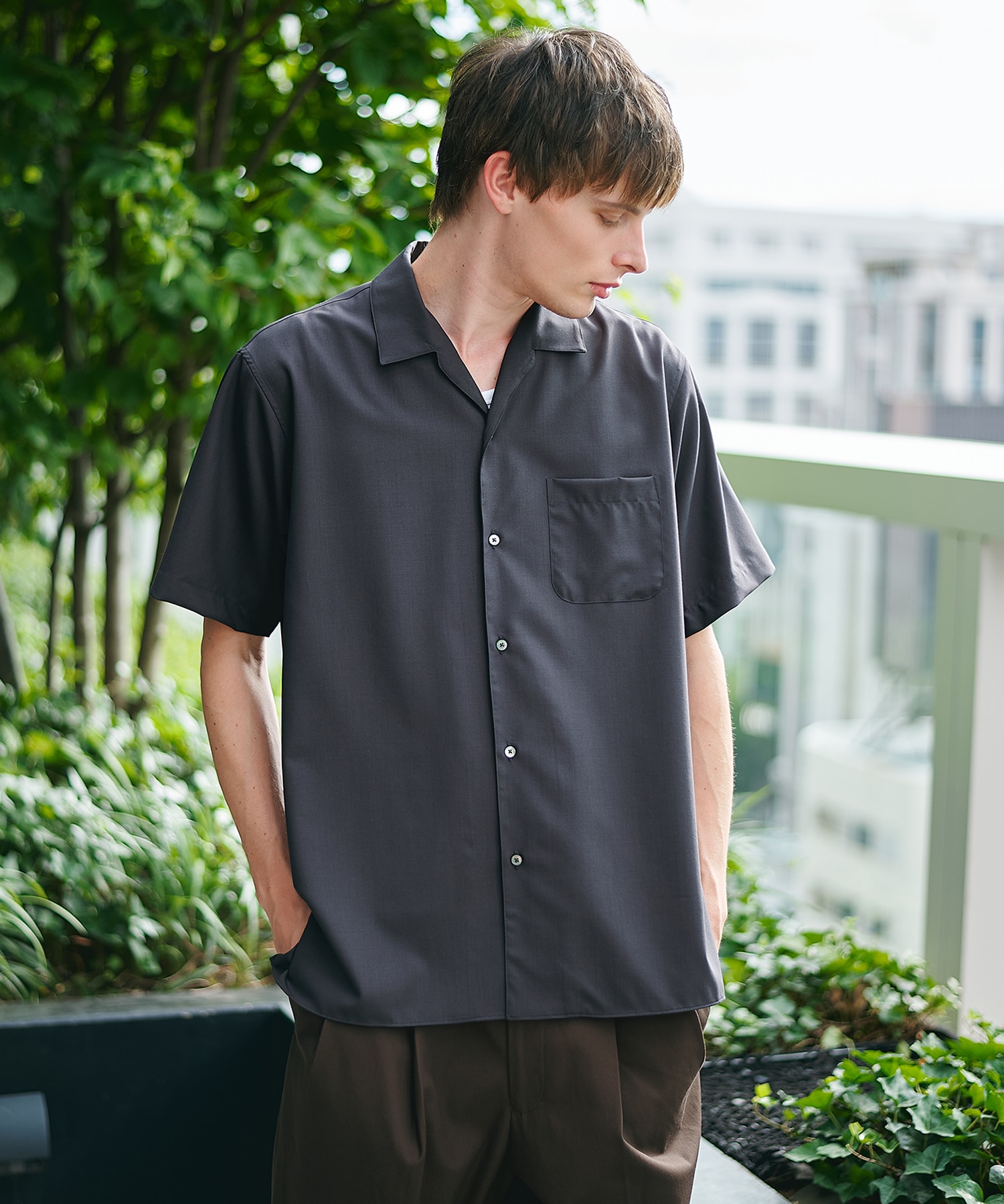 ITALIAN OPEN COLLAR S/S SHIRT オーガニックウール 2/80 トロピカル