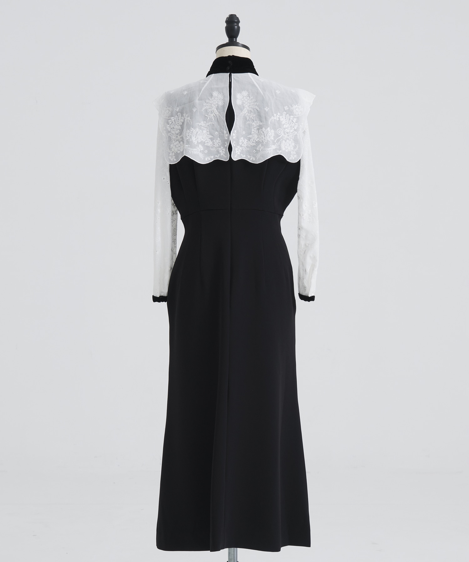 Triacetate Georgette Embroidery Collar Dress(1 BLACK): Mame