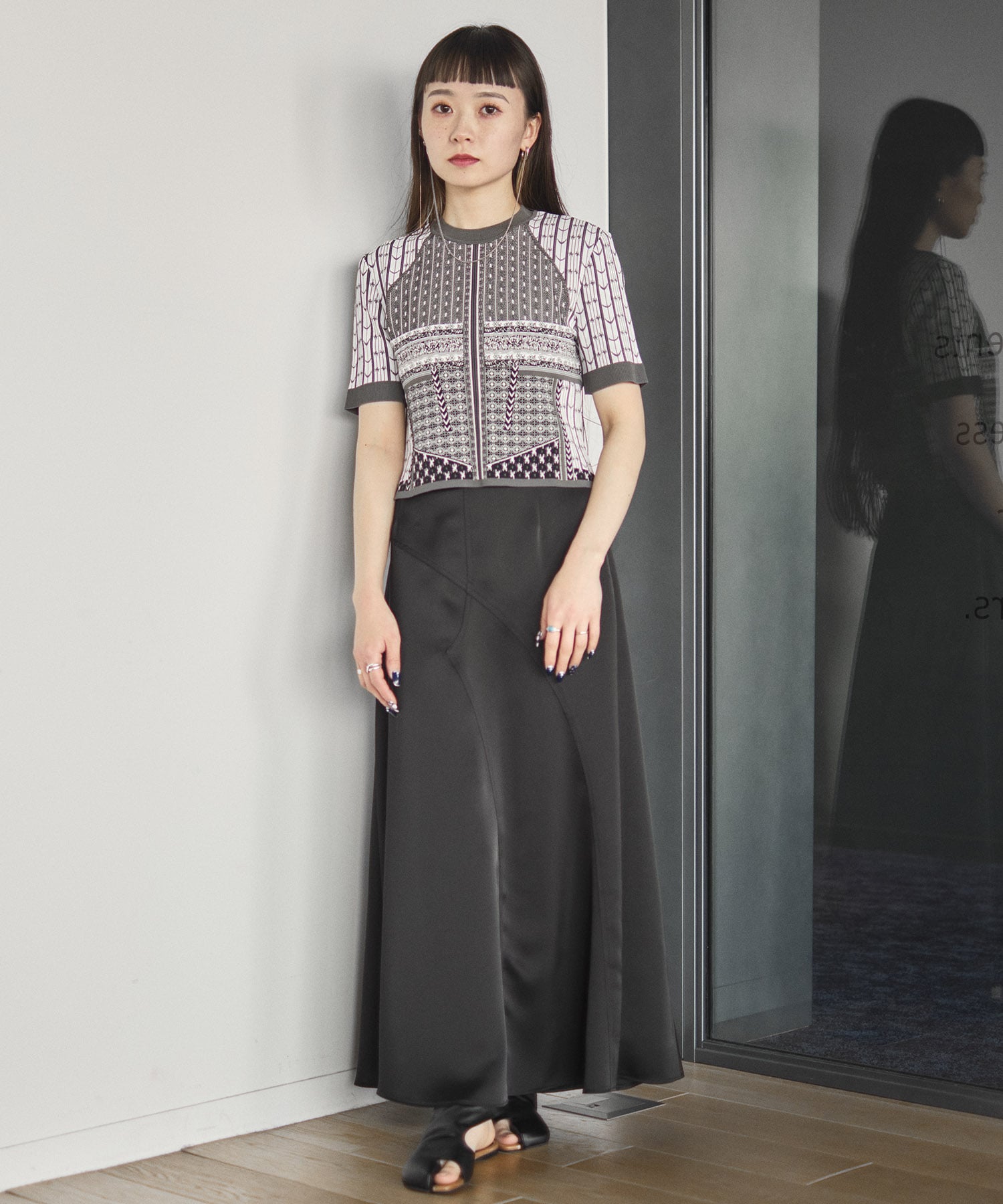 Geometric Pattern Knitted Top(1 GREY): Mame Kurogouchi: WOMENS