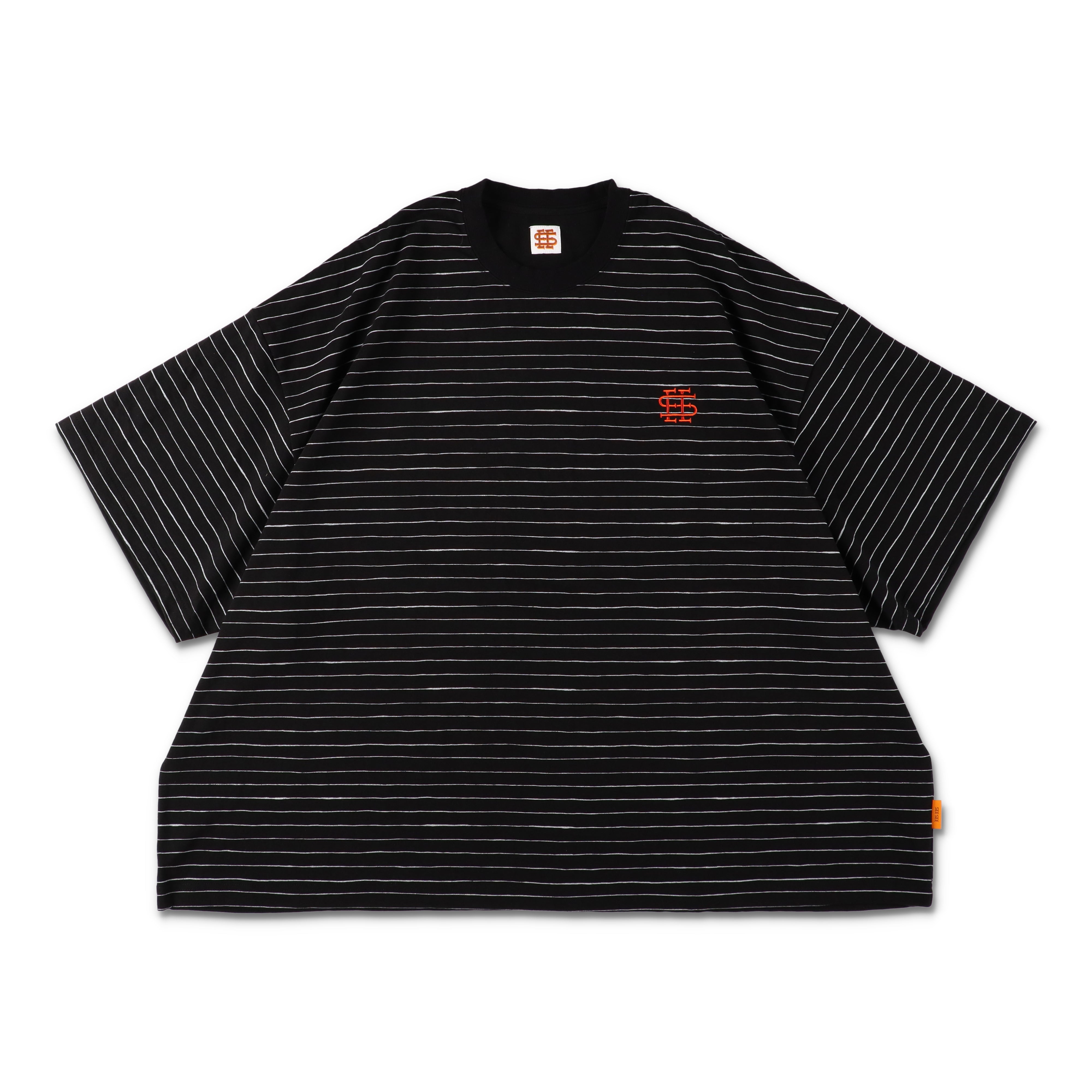 9-1】SEE SEE SUPER BIG FLAT REFLECTOR STRIPE TEE【BLACK / ORANGE