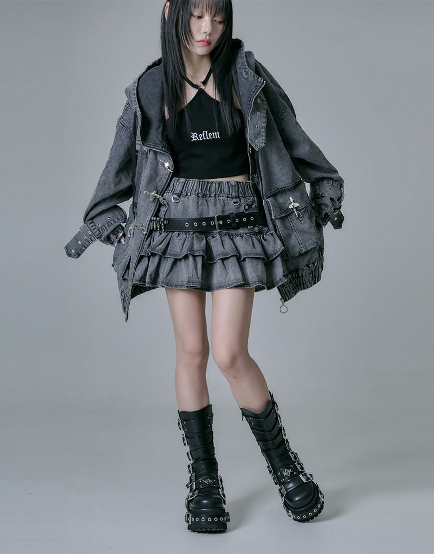 REFLEM【レフレム】弾丸ベルト付きフリルスカート/全2色