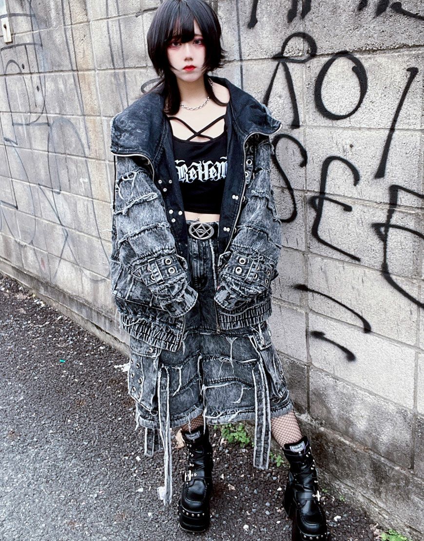 REFLEM【レフレム】ツギハギベルト付きハイネックジップパーカー/全2色