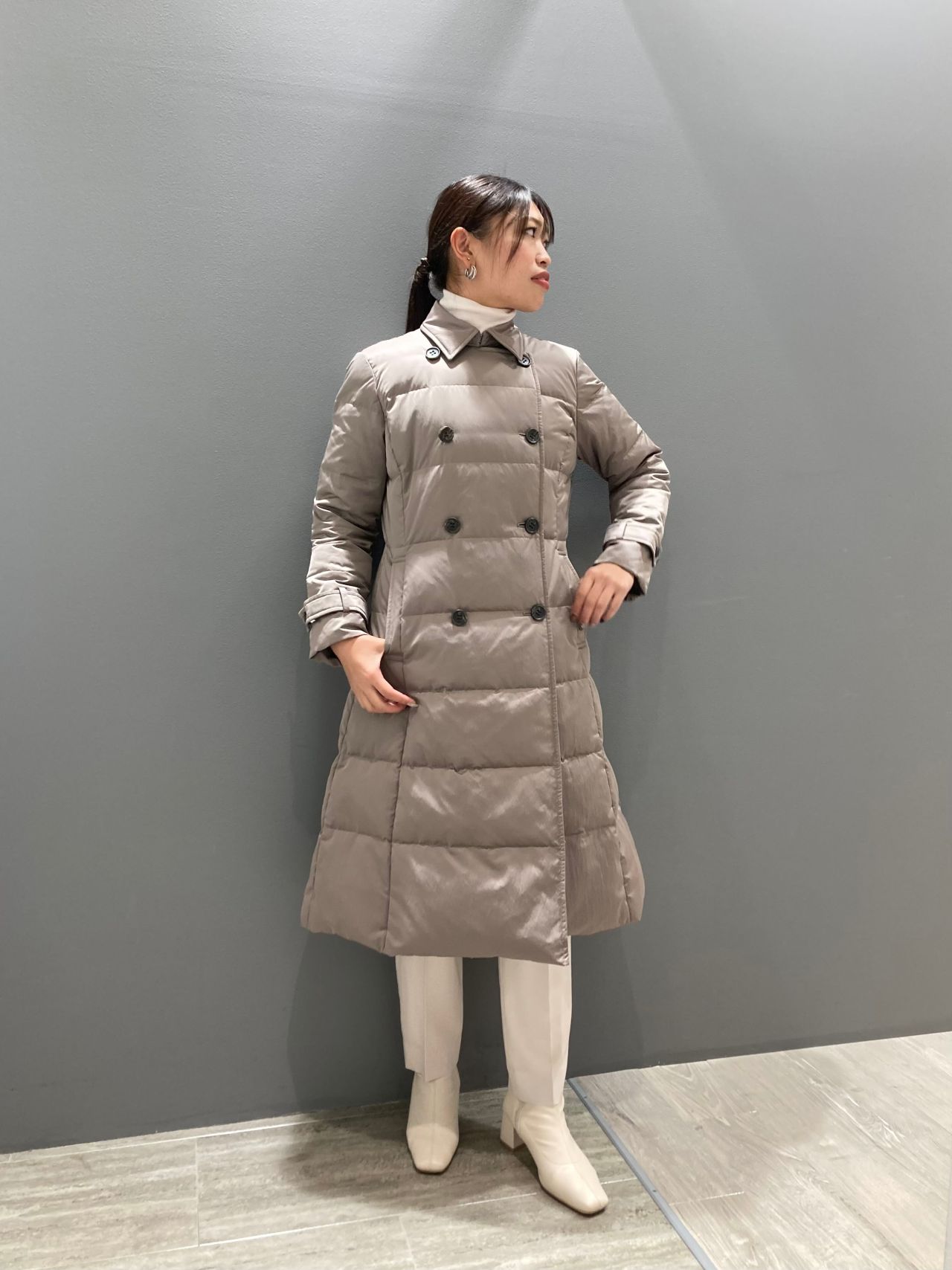 セオリーリュクス ダブルブレスト ダウンロングコート 40 グレージュ