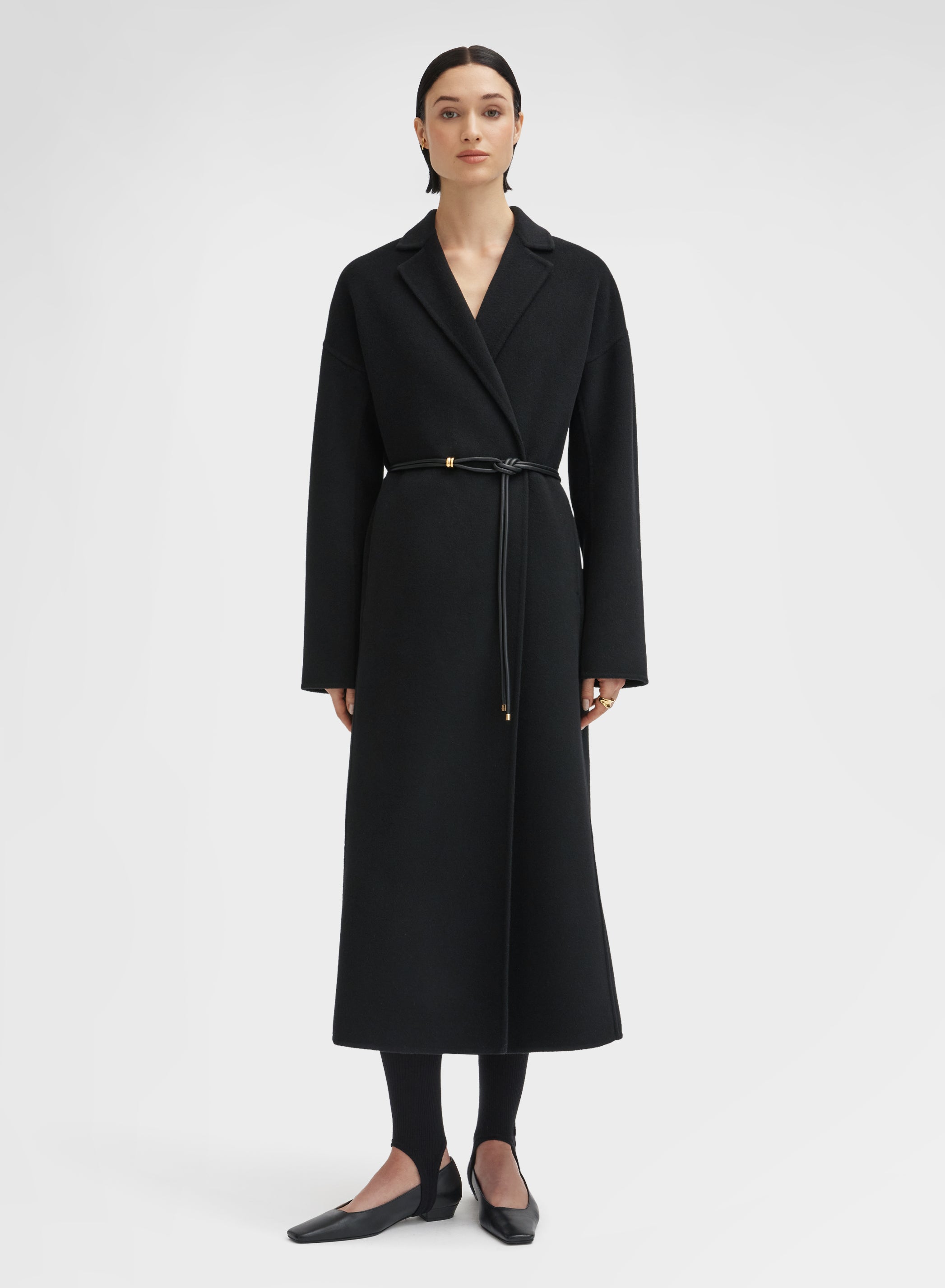 Italian Wool Cashmere Blend Coat Black Belted | Agnona