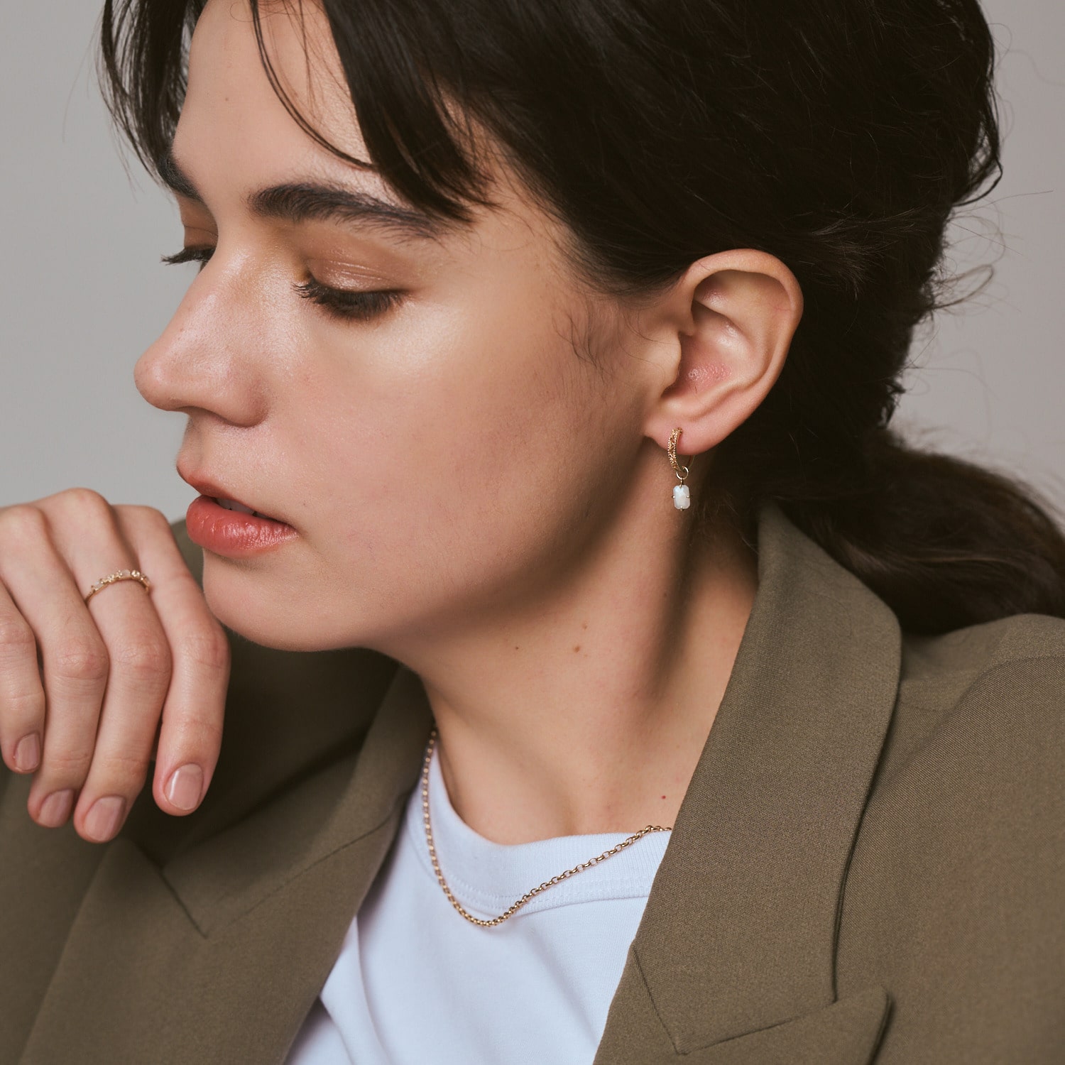 K10ムーンストーンピアスチャーム（片耳用）｜ネックレスチャーム