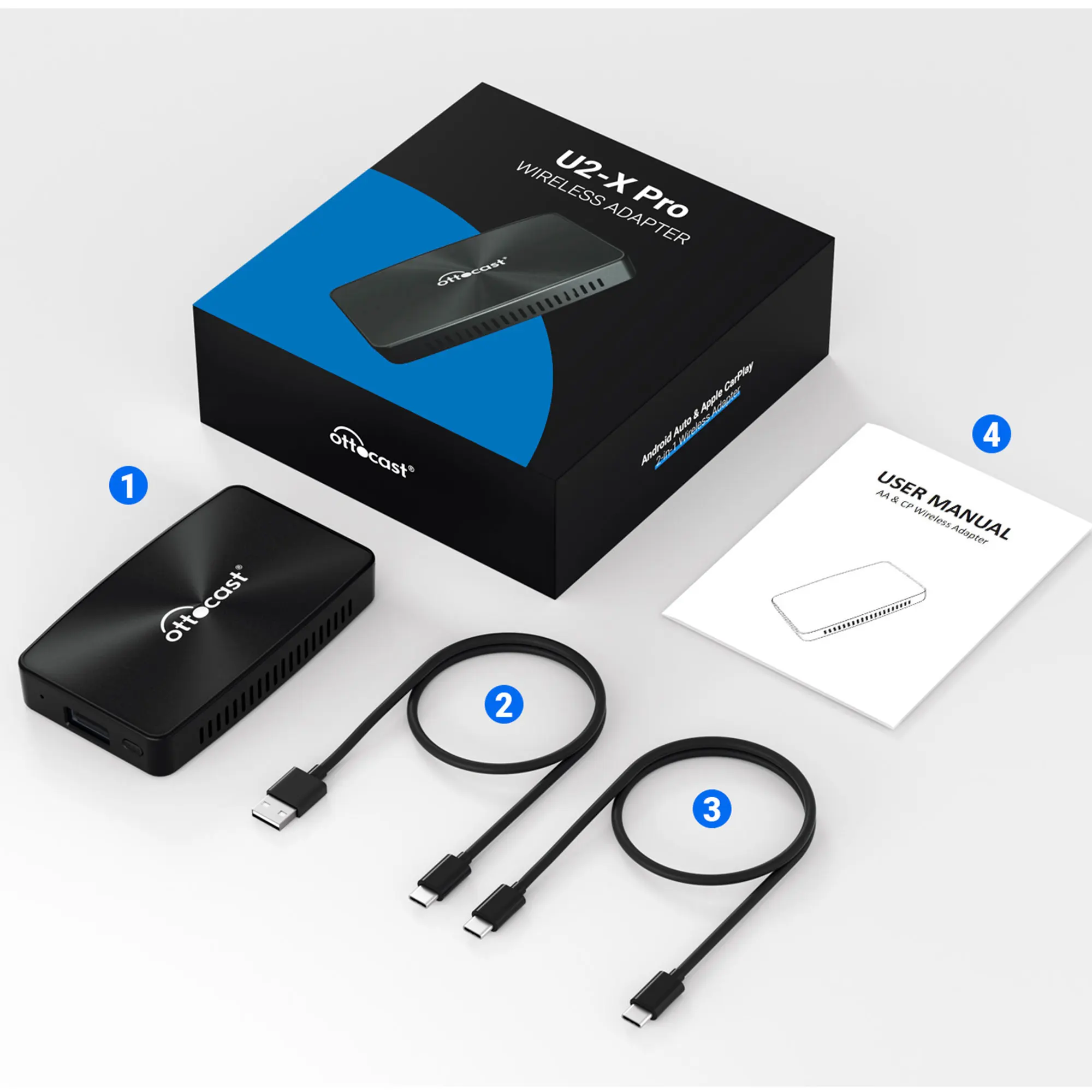 OTTOCAST U2 X PRO Wireless CarPlay Android Auto Adapter 2 in1