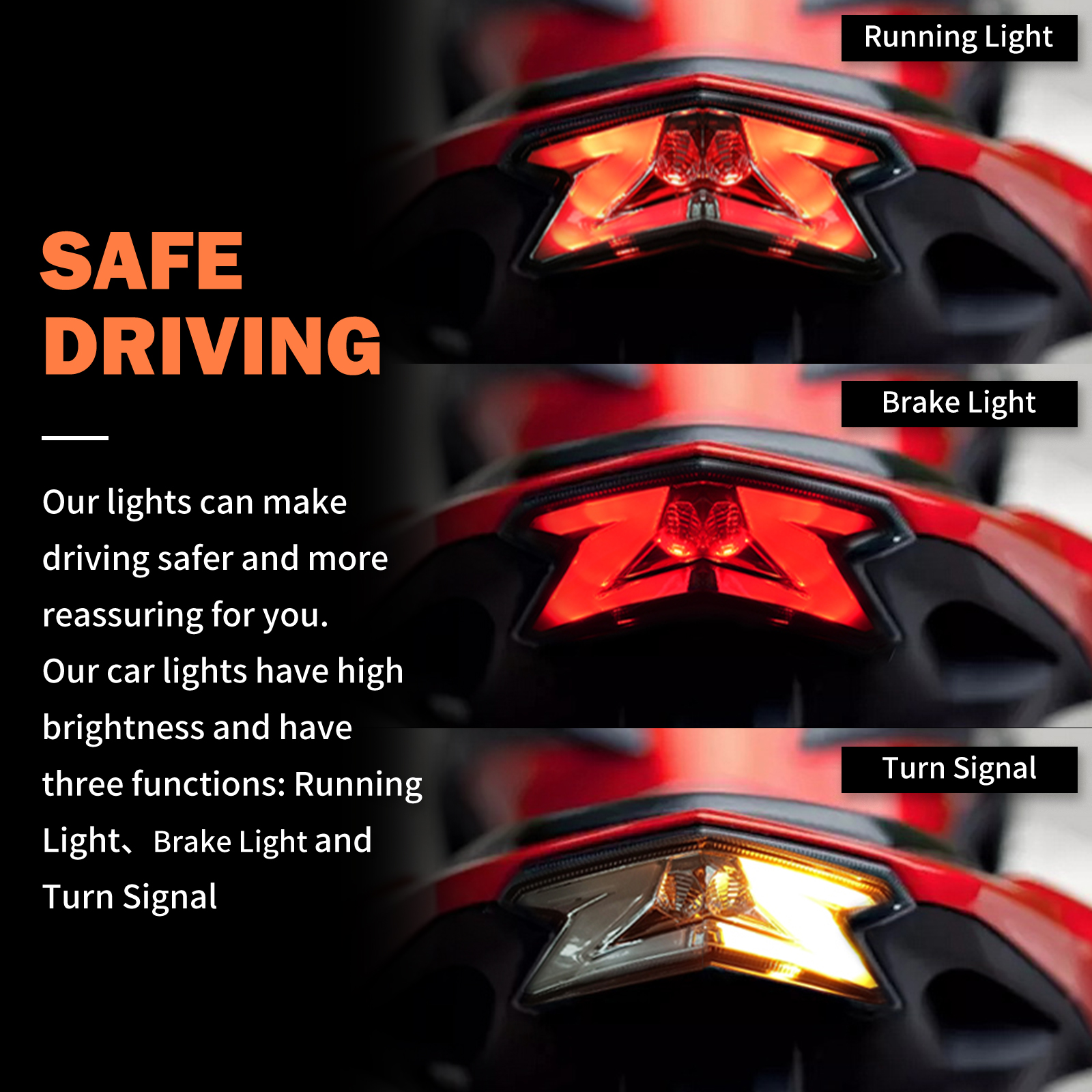 Motorcycle LED Tail Light Rear Running Turn Signal Brake