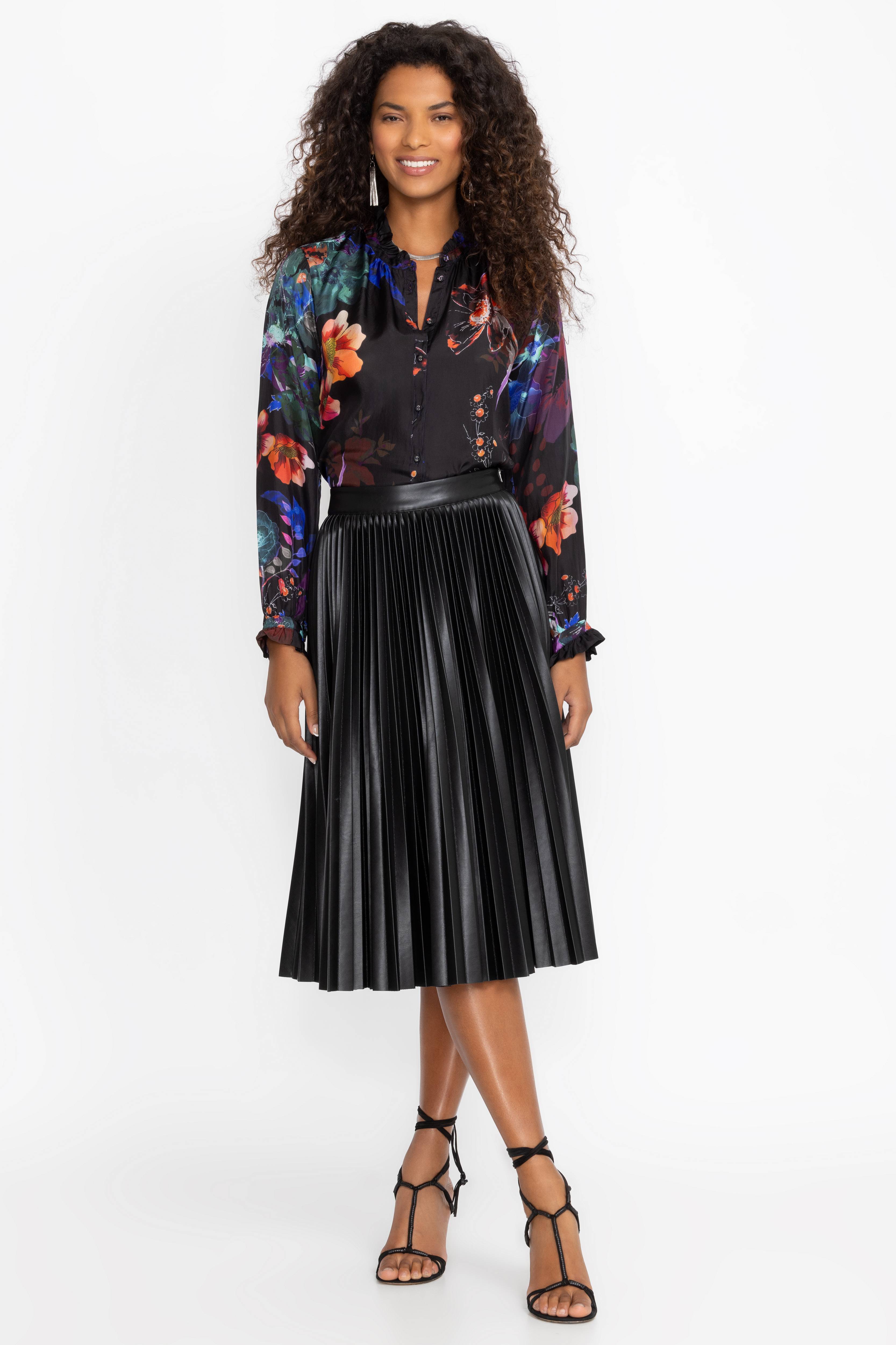 Buy EMMI VEGAN LEATHER PLEATED SKIRT | Johnny Was