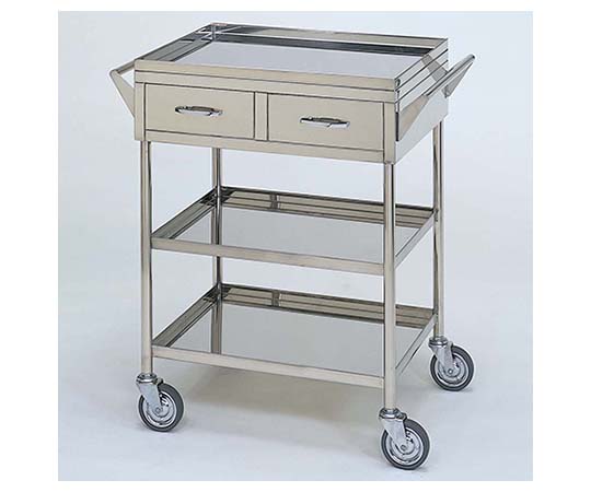 62-2715-03 ステンレスワゴン 回診車M (立上) 引出2個付 3段 ｽﾃﾝﾚｽﾜｺﾞﾝ