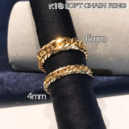 K18 18金 喜平 12面トリプル リング ソフトタイプ 4mm幅 16号から23号