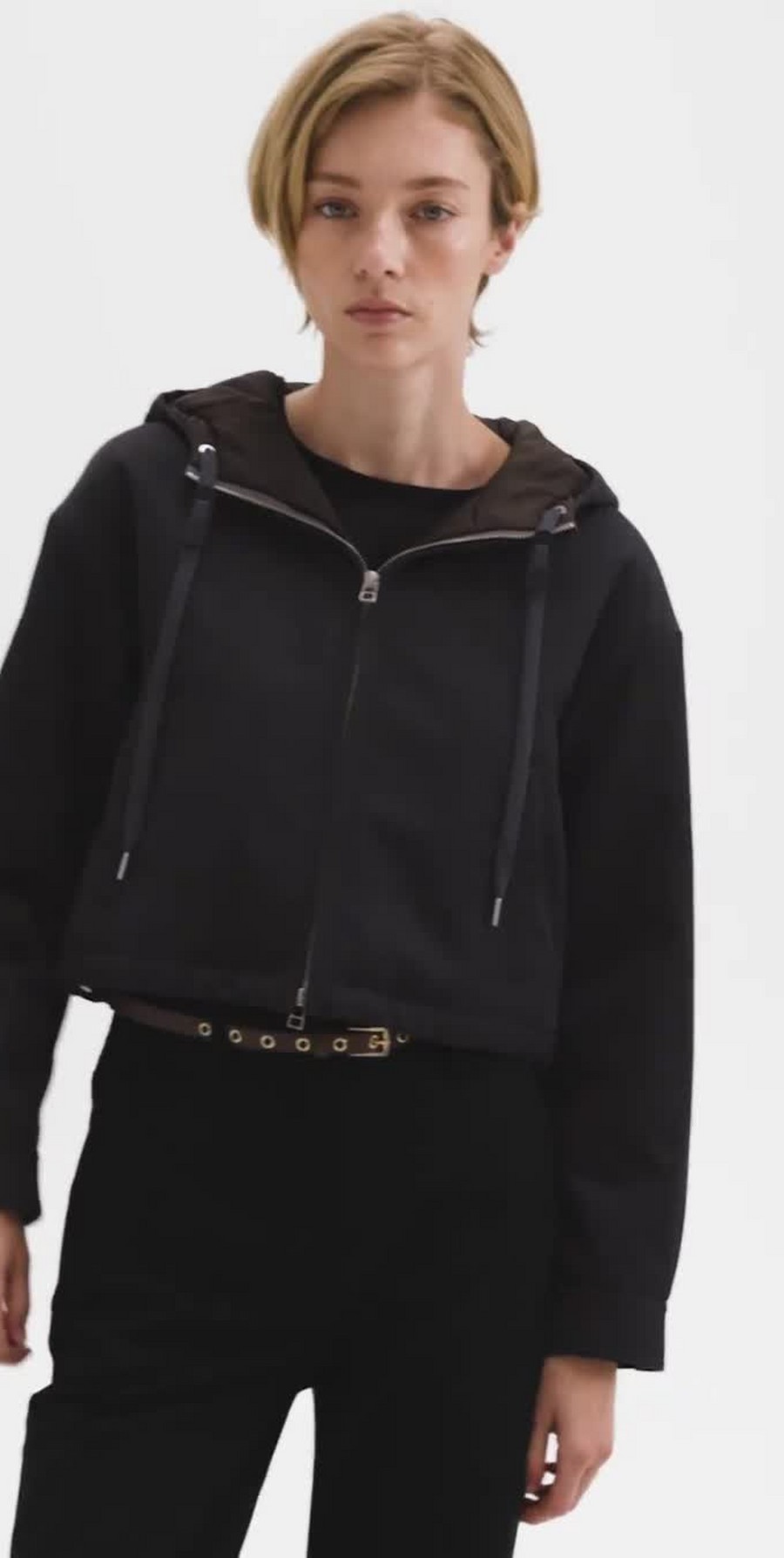 Wool-Blend Twill Cropped Zip-Up Hoodie | Theory