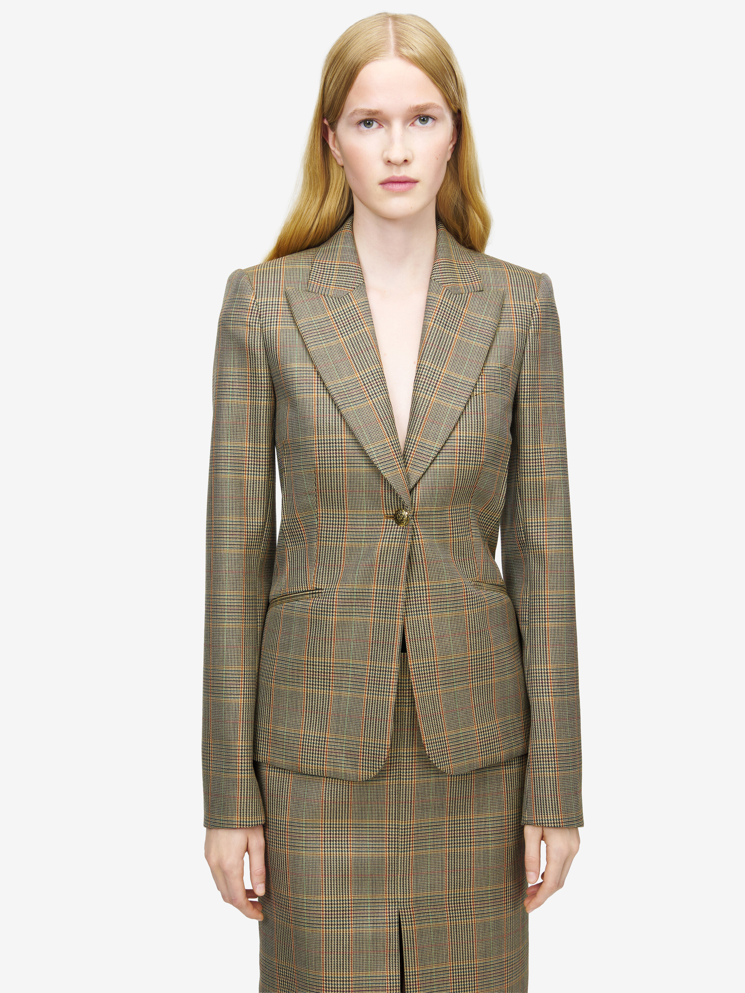 Women's Country Check Single-breasted Jacket in Brown | McQueen US