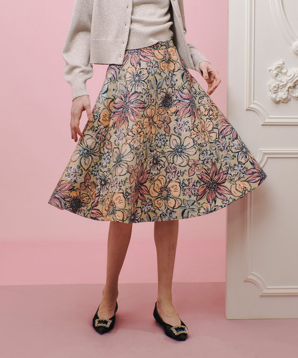 LOULOU WILLOUGHBY】MALHIAフラワージャガードフレアスカート