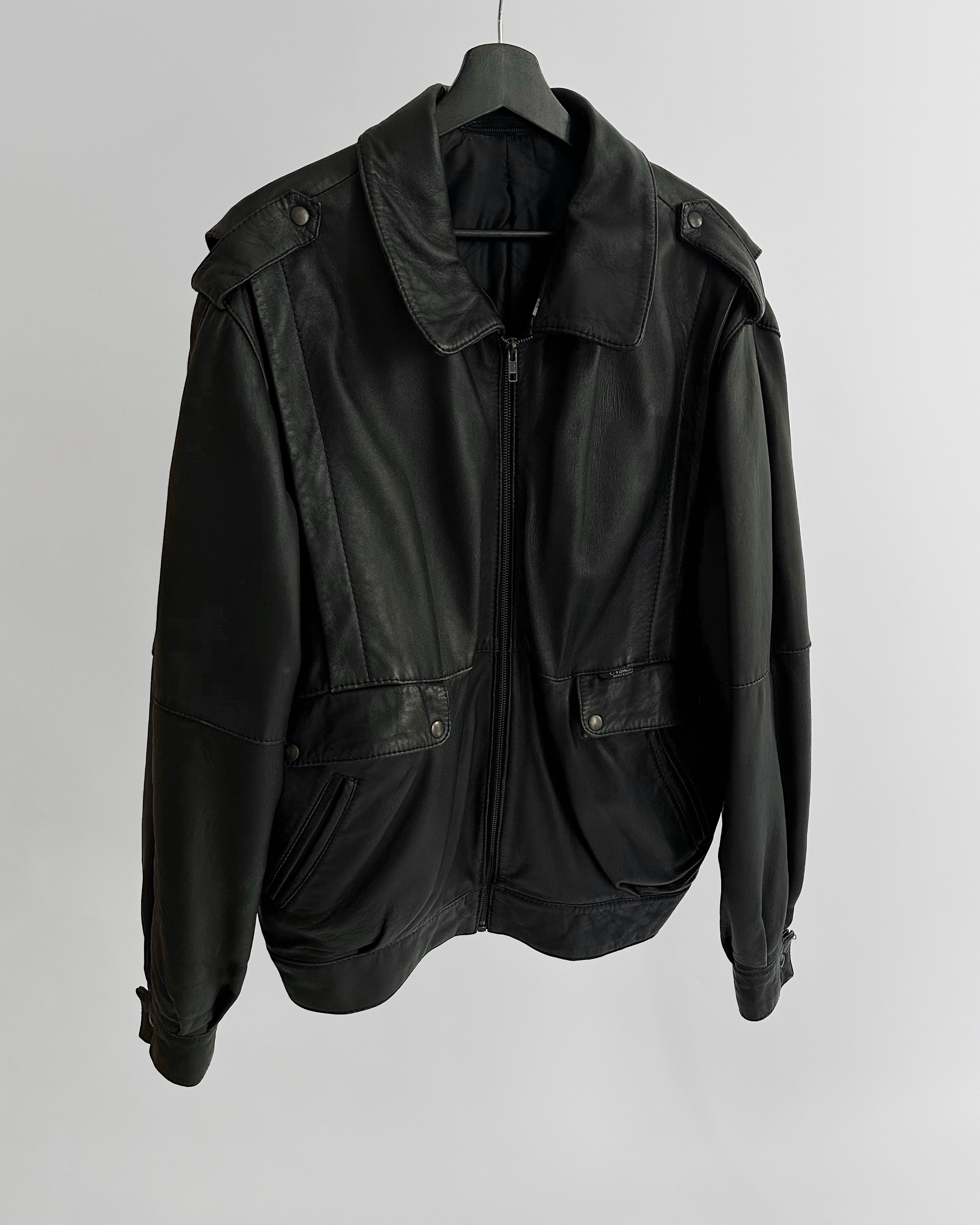 80s Black Lamb Leather Bomber Jacket – Made in Spain – Alba