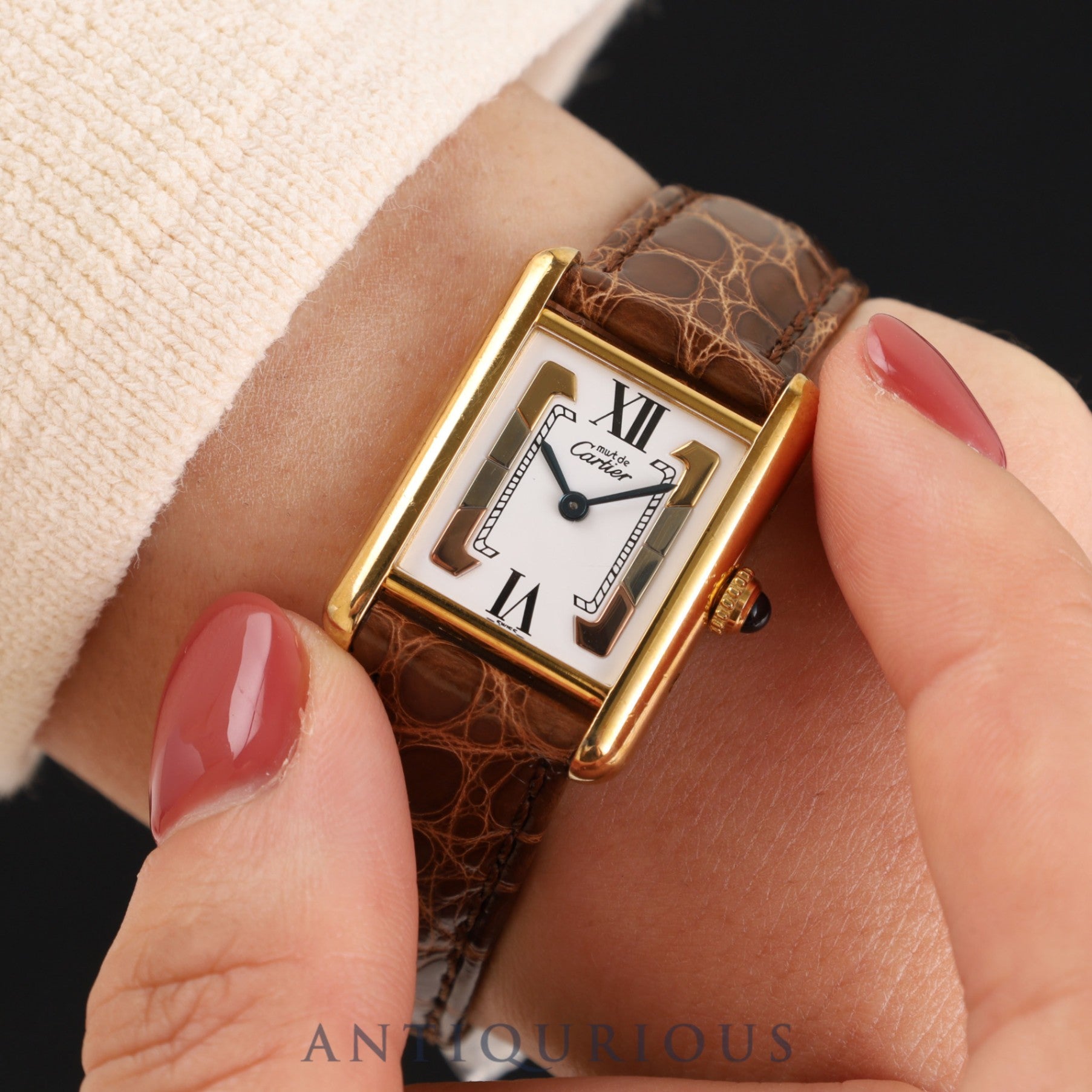 カルティエ マストタンク SM QZ 5057001 SV 革 トリニティ文字盤 純正D