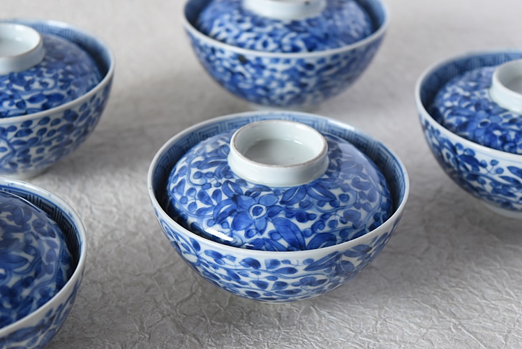 骨董 古伊万里 盃洗 線描き 染め付け 器 物入れ 花唐草 鉢 菓子器 骨董