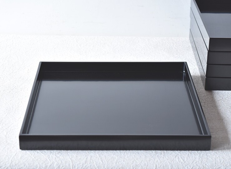 ほぼ未使用 懐石道具 黒塗 四方膳 会席膳5客 角膳 平膳 元箱 ほぼ未